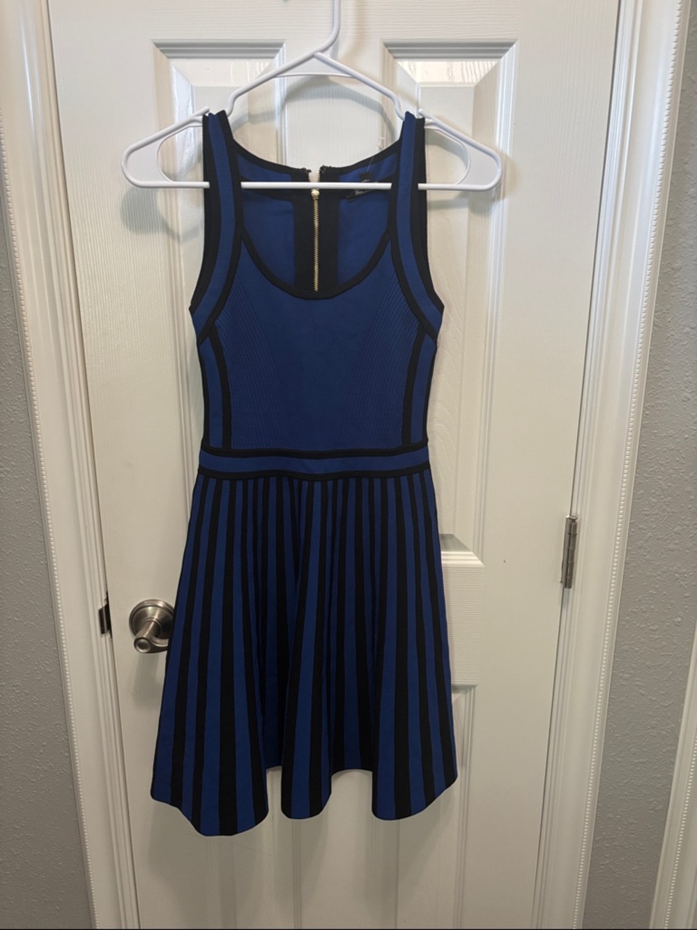 Guess Blue and Black Striped Sleeveless Midi Dress